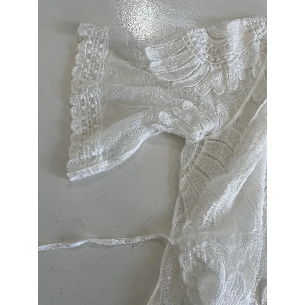Anthropologie Adiva Floral Lace Duster Cardigan Beach Cover Up Ivory Medium